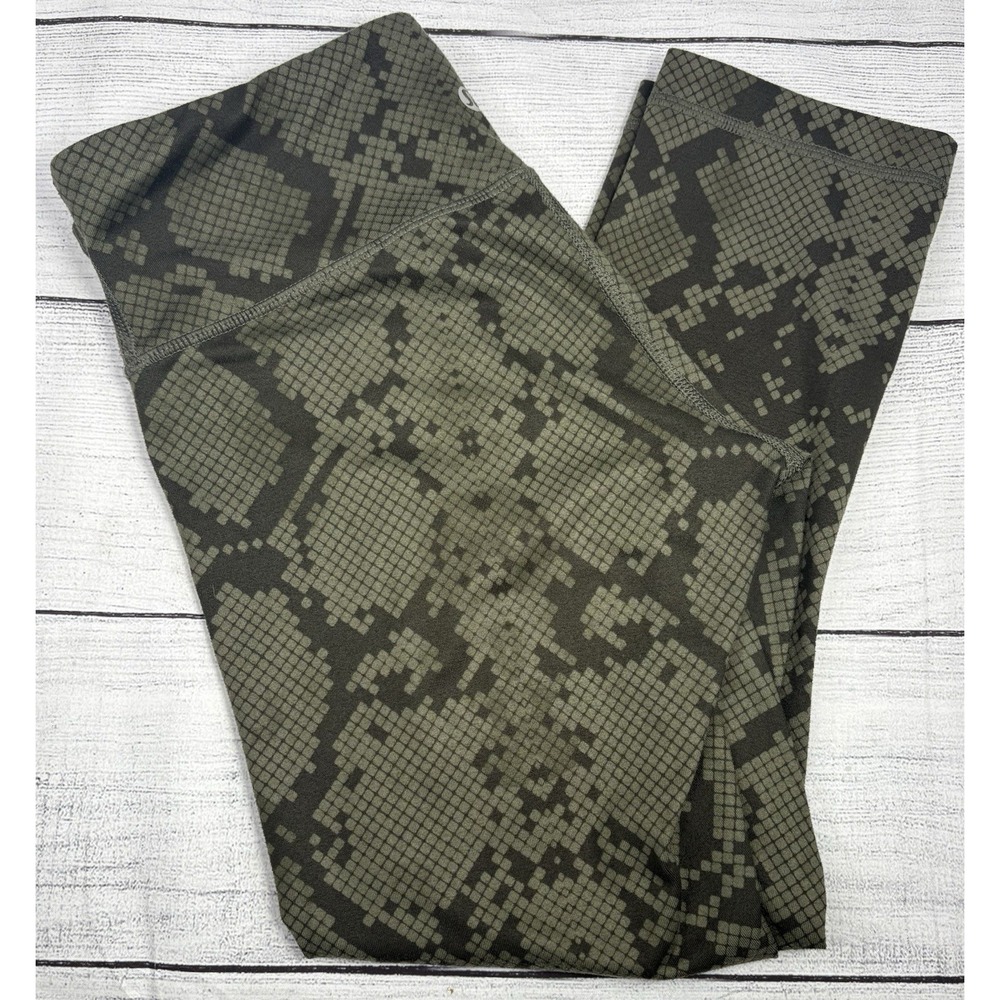 Lululemon Wunder Under Cropped Leggings Women's 6 Olive Green Snake Skin Print